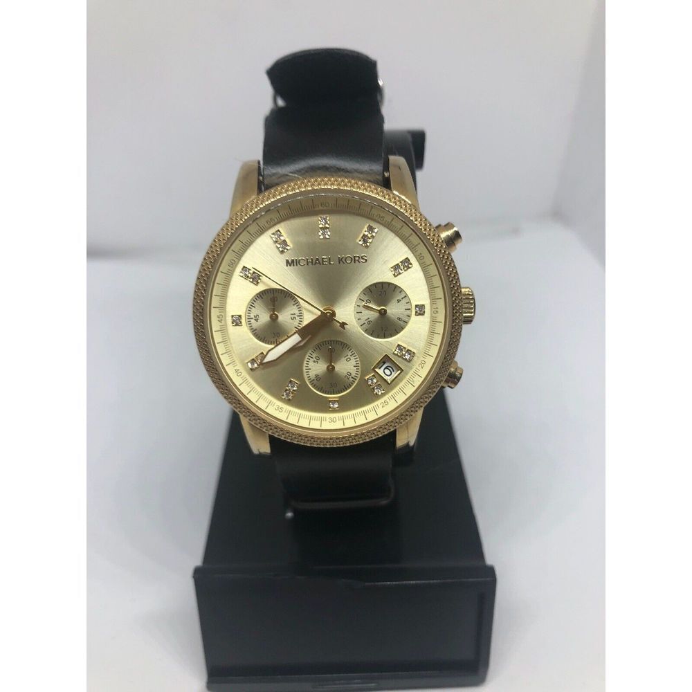Michael Kors MK5676 Women's Black Leather Analog Dial Watch Custom Band RK196